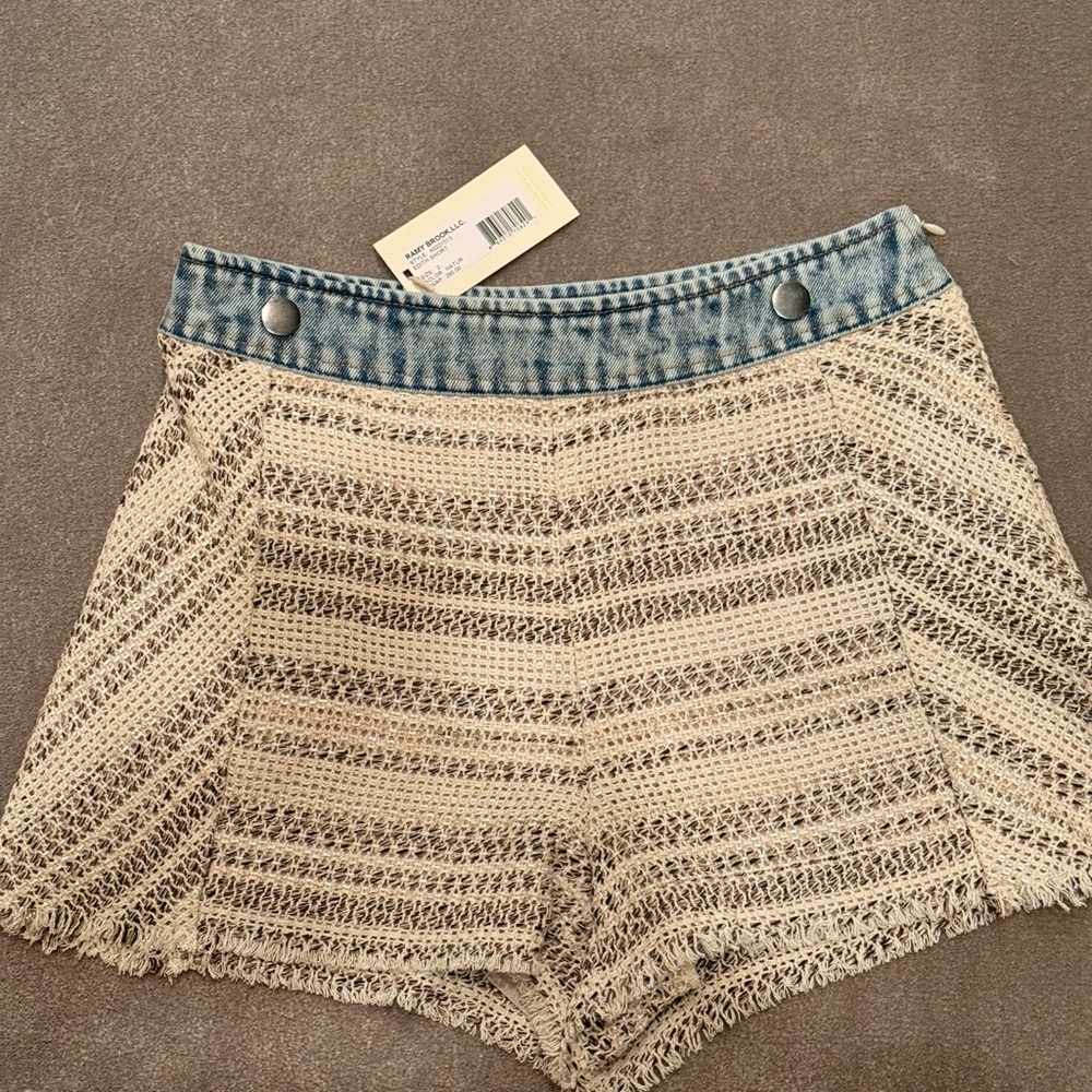 Ramy Brook Blue and Cream High Waist Shorts
